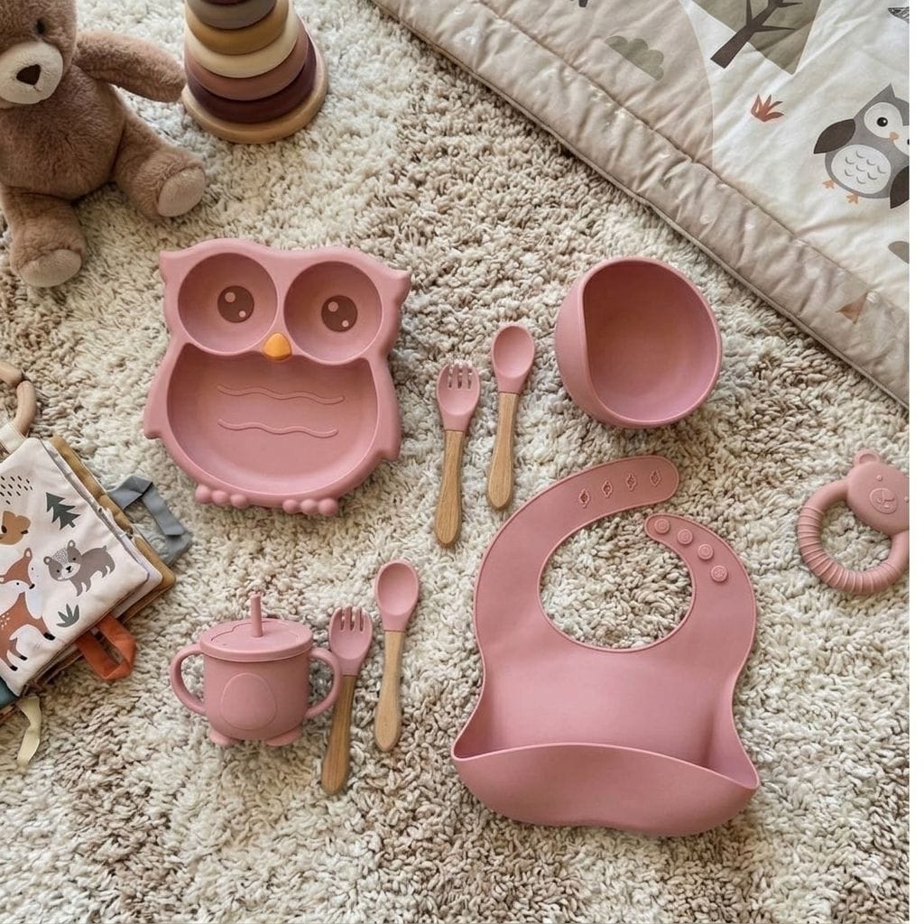 Nurtling Complete Silicone Owl Feeding Set (pink)