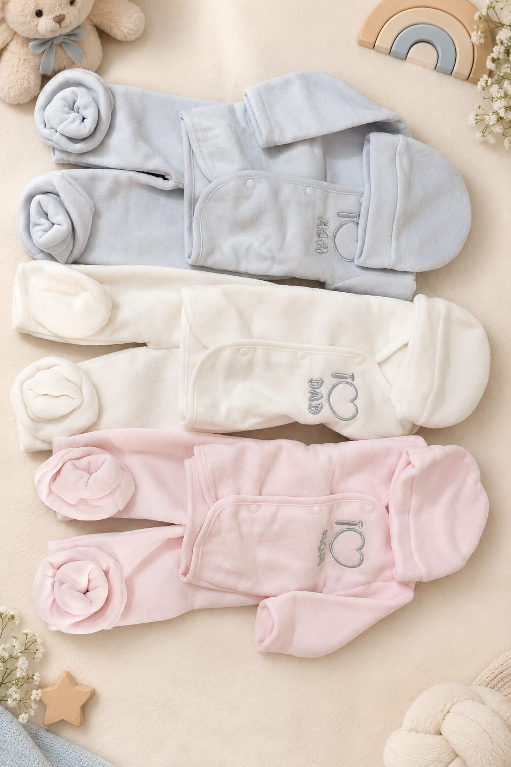 Newborn Fleece Suit Combo – Pack of 3 Suits (12 Pieces) | Warm Baby Winter Gift Set with Cap, Top, Pants & Socks