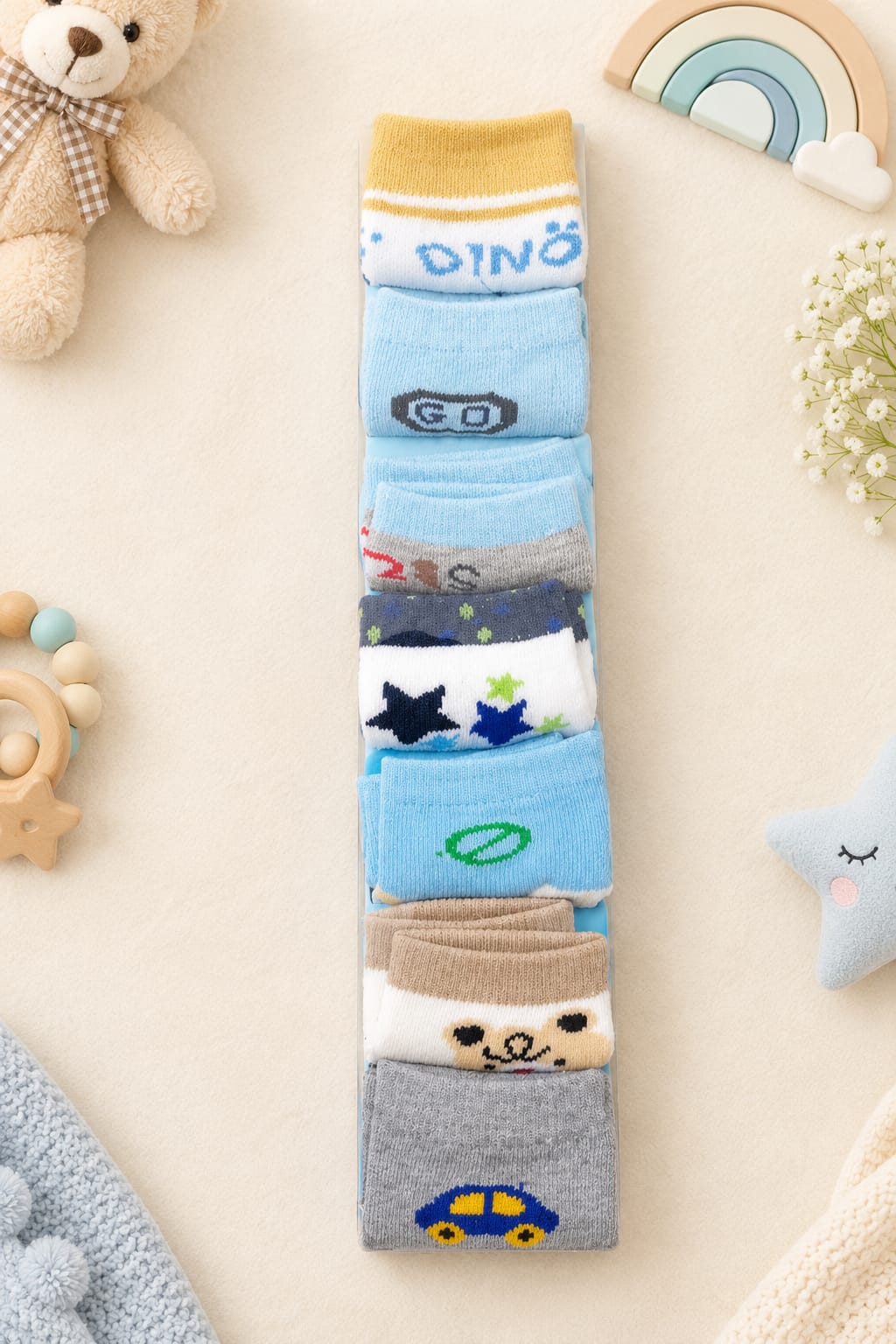 7-Pair Baby Socks Gift Box – Soft Cotton Newborn Socks Set for Boys & Girls (0–12 Months)