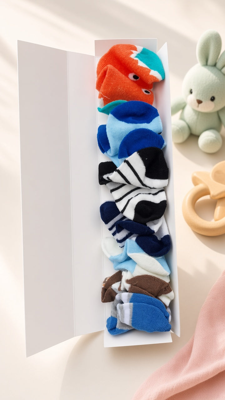 7-Pair Baby Socks Gift Box – Soft Cotton Newborn Socks Set for Boys & Girls (0–12 Months)