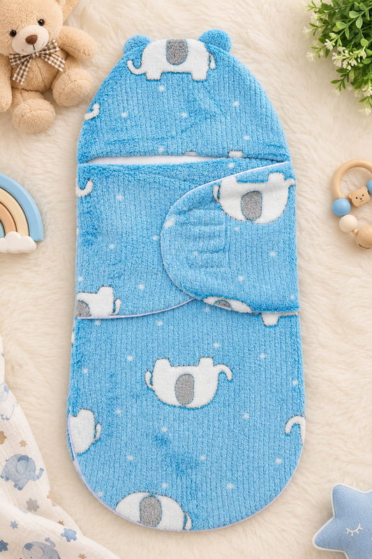 Hooded Baby Swaddle Wrap – Soft Plush Newborn Swaddle Blanket with Adjustable Flaps (0–6 Months)