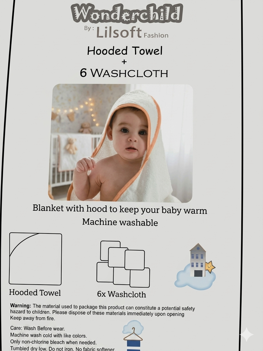 Premium 7-Piece Baby Bath Set | Hooded Towel & 6 Washcloths(blue)