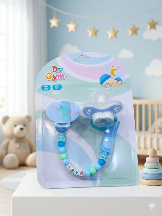 BPA-Free Baby Pacifier & Beaded Clip Set(blue)